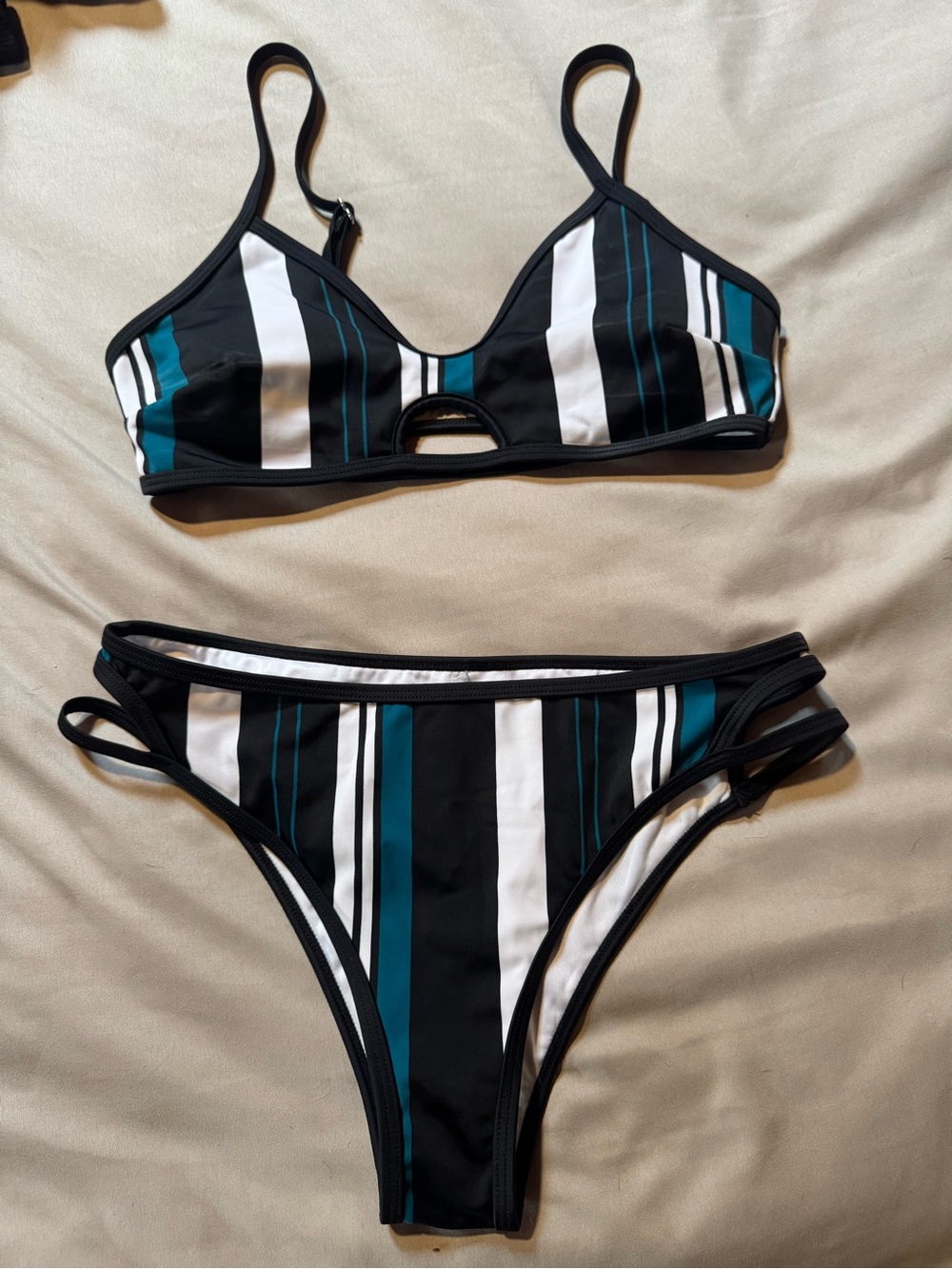 Striped Teal & Black Women's Bikini Set